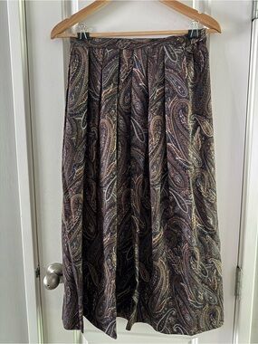 Paisley Pleated 100% Wool Vintage Midi Skirt Maximalist Grandmacore